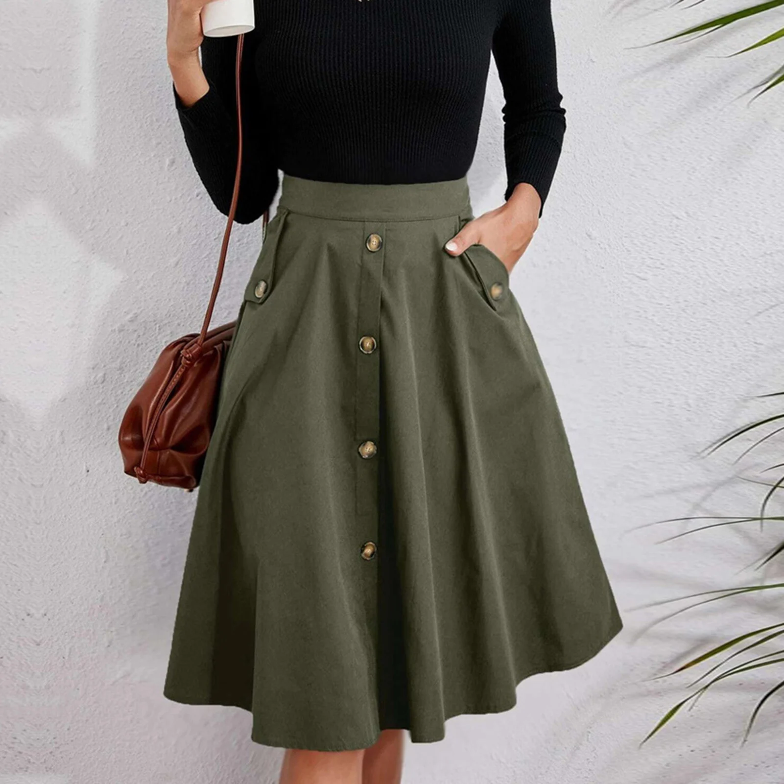 

Women Casual Skirts 2023 Spring And Autumn Solid Pocket A-Line Skirt Cotton Trendy Umbrella Skirt Fashion Pleated Middle Skirt