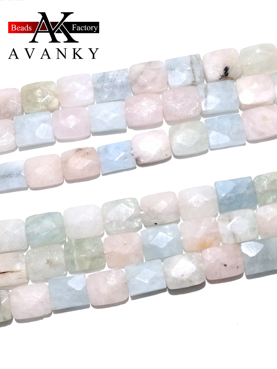 Natural Stone Color Morganite Beads Faceted Rectangle Shape Loose For Jewelry Making DIY Necklace Bracelet 15'' 10x14mm 12x16mm