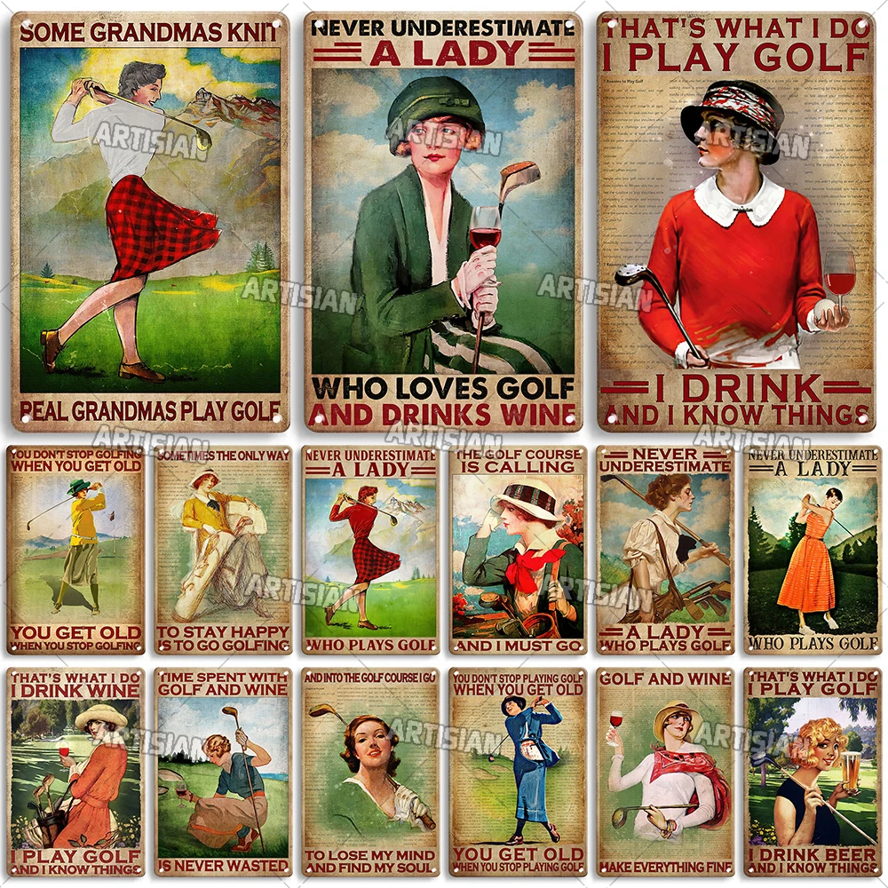 

ARTISIAN Classic Woman Golfer Metal Plaque Vintage Sport Metal Tin Sign Man Cave Home Wall Decorative Retro Garage Metal Poster