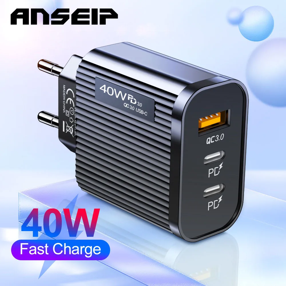 

ANSEIP 40W USB C Charger QC3.0 Fast Charging PD Type C Mobile Phone Adapter For iPhone Xiaomi Huawei Samsung ipad Realme oneplus