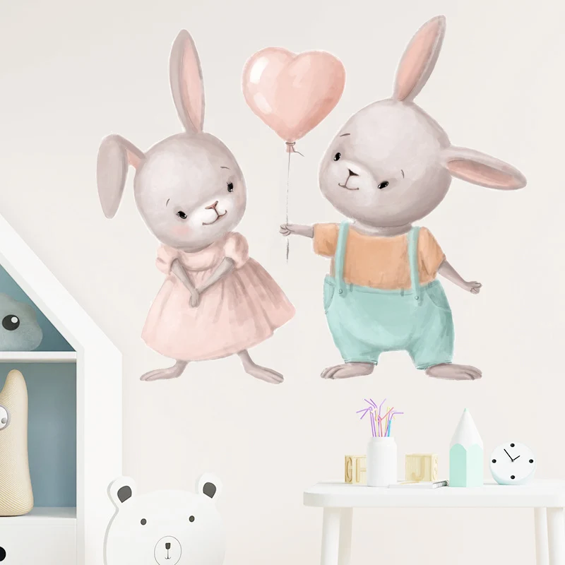 

Cute Bunny Wall Stickers for Kids Rooms Girls Boys Baby Room Bedroom Decoration Kawaii Cartoon Rabbit Wallpaper Nursery Decor