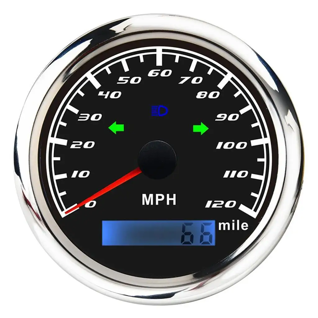 

GPS Speedometer Marine / Auto 0-120MPH 85mm w/LED Far Light , Black/316L