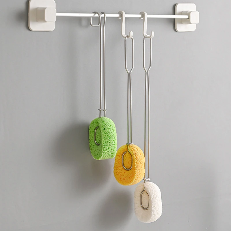 

Long Stainless Steel Handle Sponge clip Bottle Brushes Kitchen Cup Scrubber Wineglass Cleaner Tool Replaceable Head Cleaning