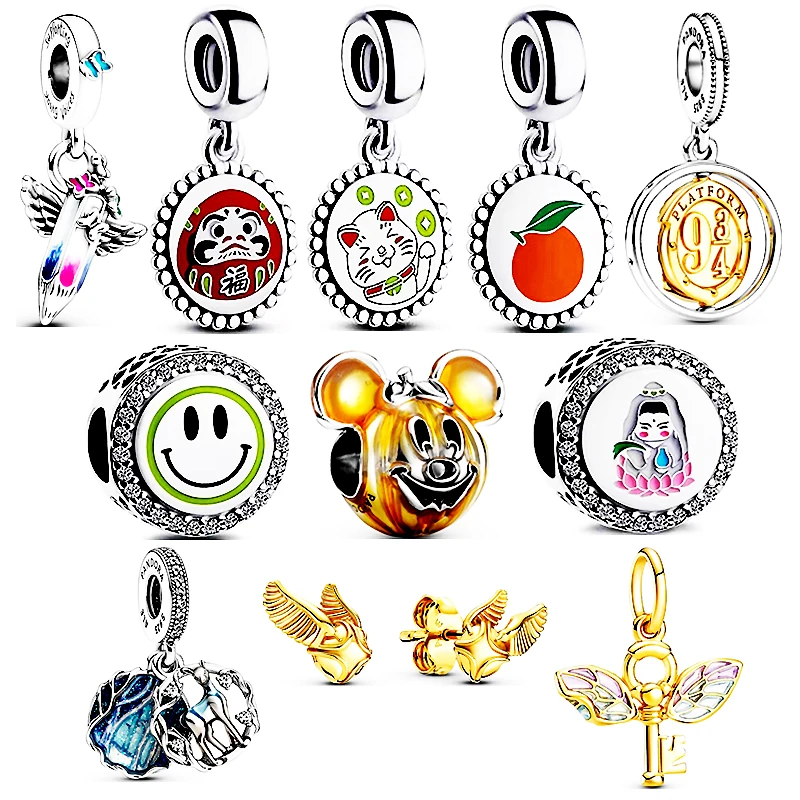 

Женский браслет с шармами «Пандора», браслет серебристого цвета с бусинами для Хэллоуина, подарок на Рождество, 925