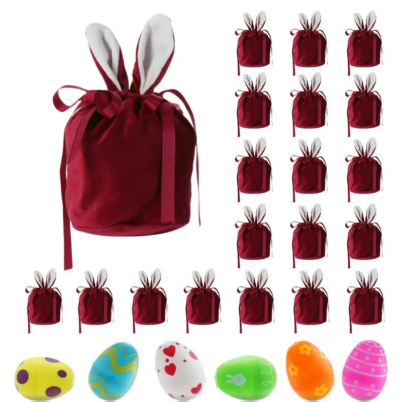 

20pcs Rabbit Candy Bags Easter Treat Bags Velvet Drawstring Pouches Easter Goodie Bags Easter Party Favor Cute Rabbit Design