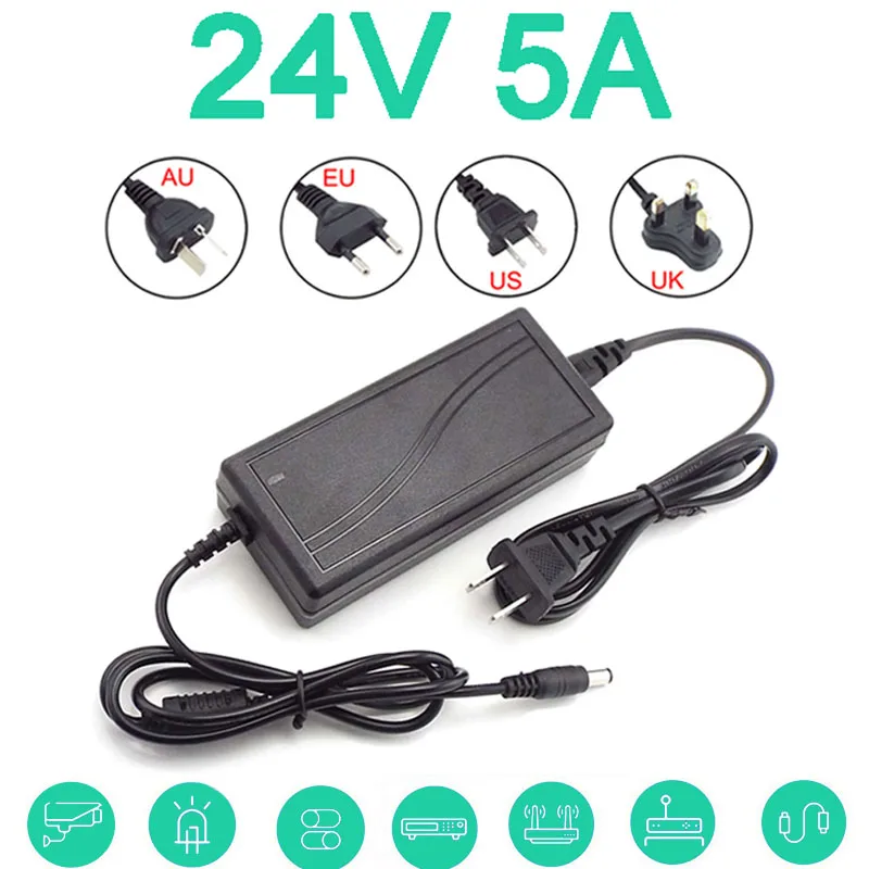 

5.5x2.5mm 24V 5A Power Supply Adapter Converter Charger AC DC 110V 240V Transformer Charging for LED Light CCTV Camera D4