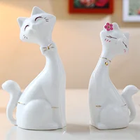 Ceramic 2Pcs/Lot Modern Cute Couple Cat Sculptures Wedding Living Room Animal Statues Office Desktop Ornaments Home Decoration