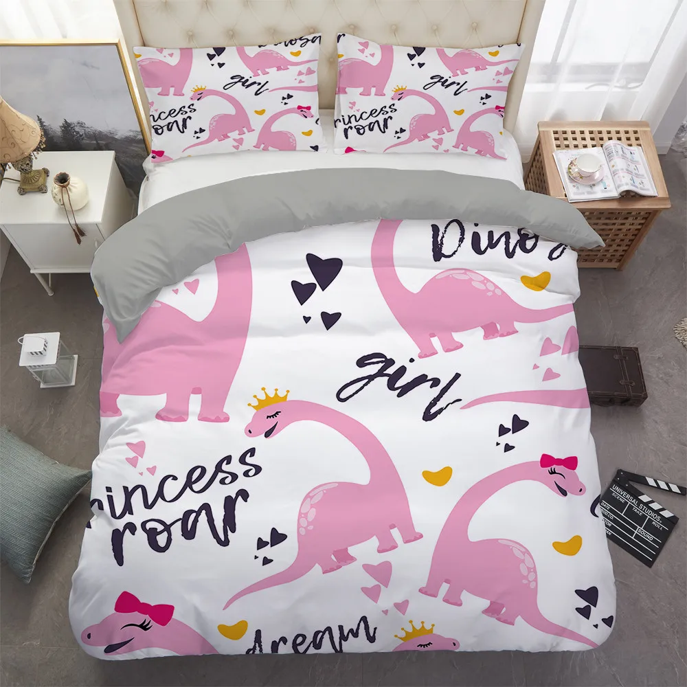 

Set Polyester Duvet Cover Pillowcase Bed Cover Set for Boy Girl Gifts Home Textiles Cartoon Dinosaur Printed Bedding