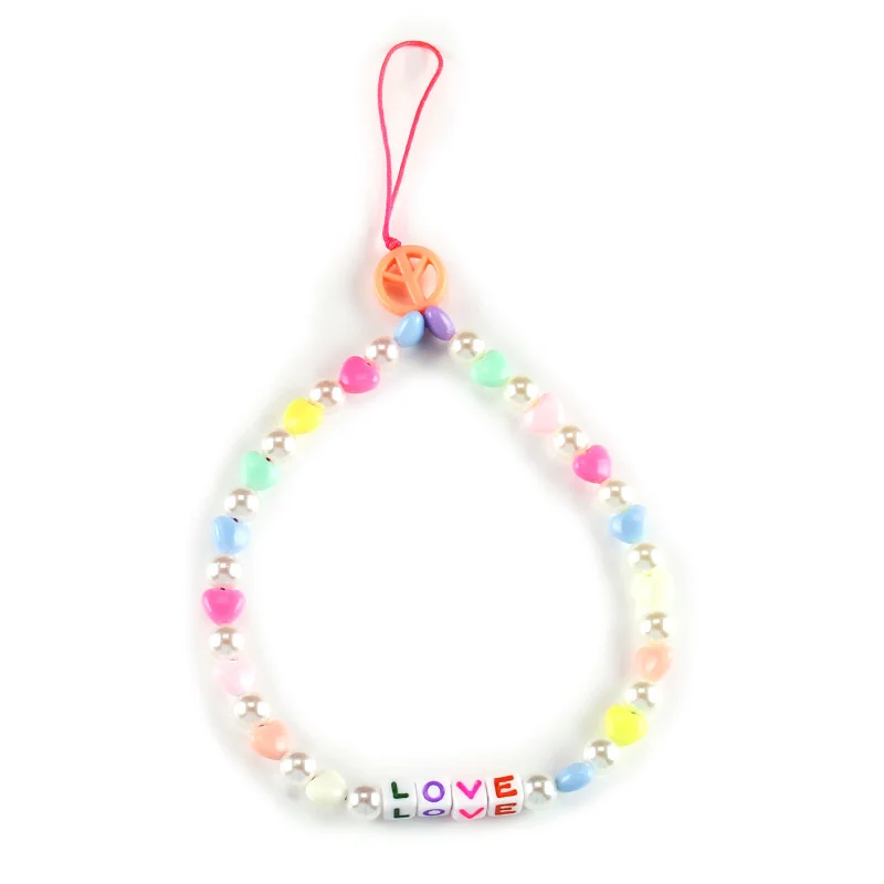 Acrylic ladies jewelry ethnic style diy color soft pottery imitation pearl acrylic geometric beaded mobile phone chain