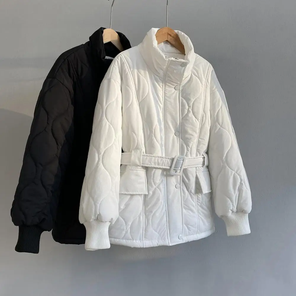 2022 new Fashion Winter Warm Thickened Cotas Stand Collar Long-sleeved Women Loose Jacket Solid Color Cotton Padded Parkas White