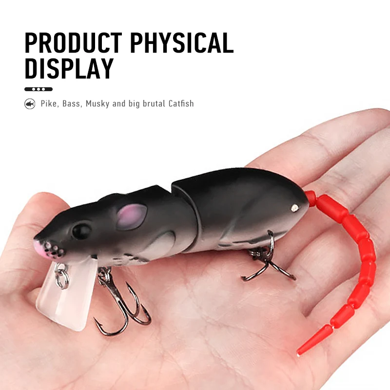 Ardea Rat Lure 15g fishing mouse Lure Hard Platic Rat Bait Jointde Crankbait Artificial Swimbait Black Pike Minnow Bass Tackle