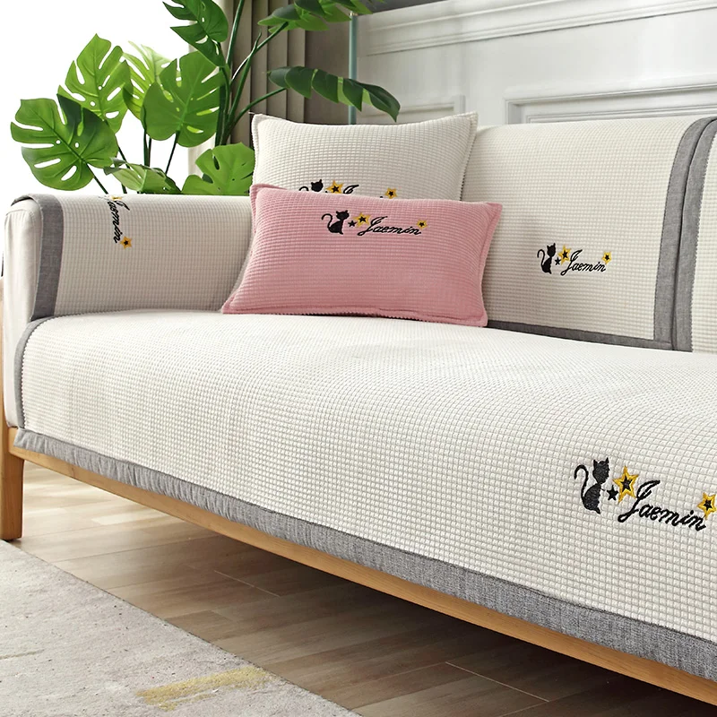 Kitty Colorful Plaid Dirt resistant Sofa Cover Nonslip Sofa Towel Soft backres Cushion Cat Sweet love Edging Exquisite lattice images - 6