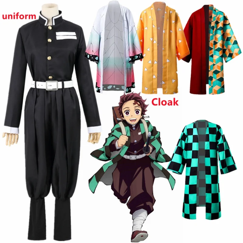 Adult Kids Demon Slayers Corps Kimetsu no Yaiba Kisatsutai Kamado Tanjirou uniform Agatsuma Zenitsu Cosplay Costumu Anime Clouds