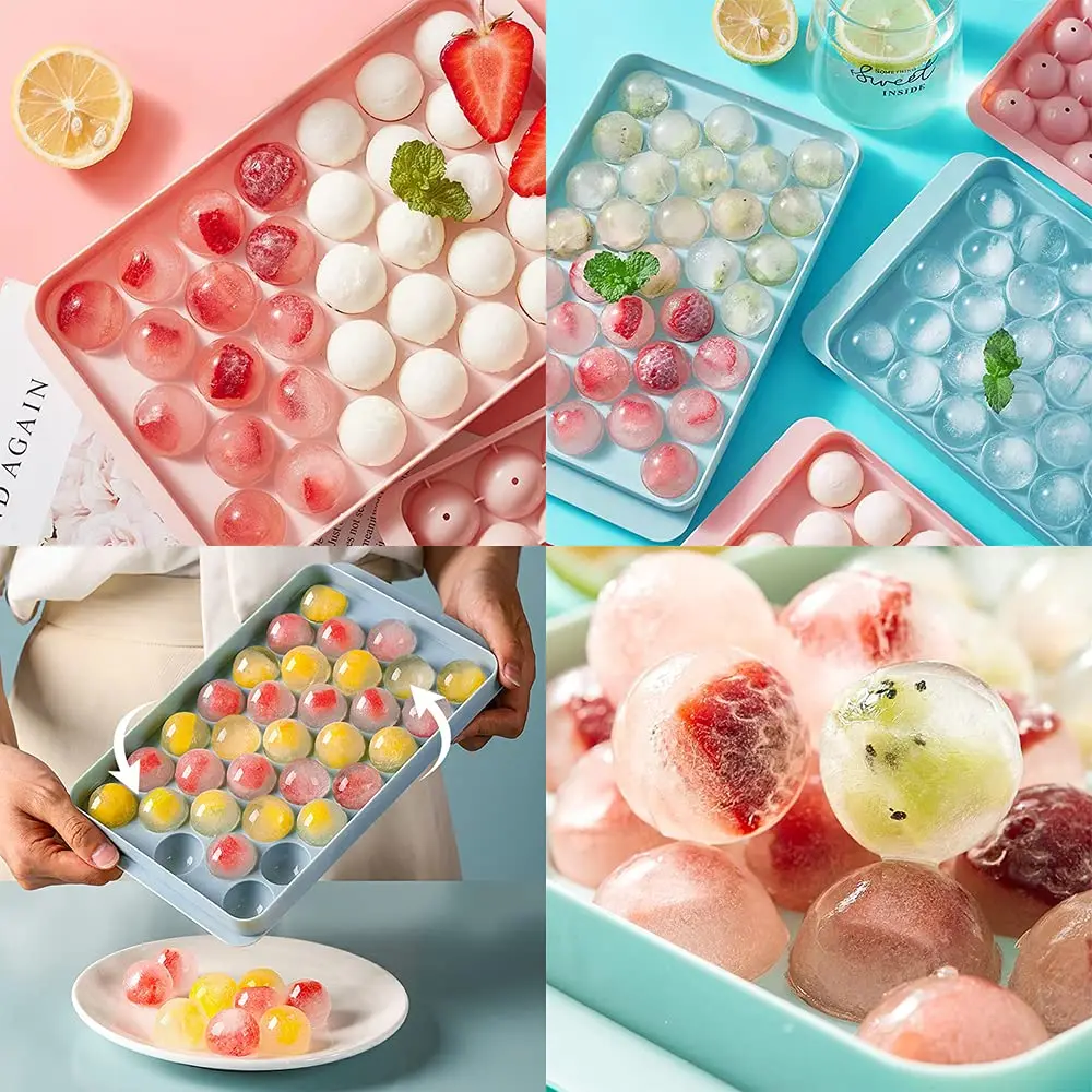 

Summer Macaron Color Plastic Grids Round Ice Cube Tray Whiskey with Cover Homemade Spherical Ice Cube Mold Circle Drink Make Ice