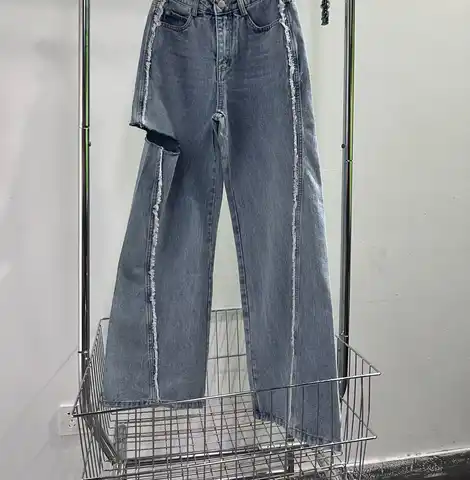Women's Luxury Brand Broken Holes Design Jeans High Quality Famous Loose Jeans High End Original Wide Leg Fashion Trousers