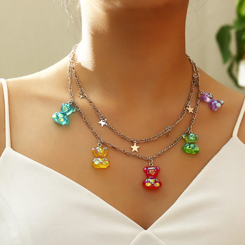 

New Metal Necklace Necklaces for Women Girls Clavicle Chain Accessories Resin Bear Pandent Jewelry Fashion Pop Party 2022 Gifts