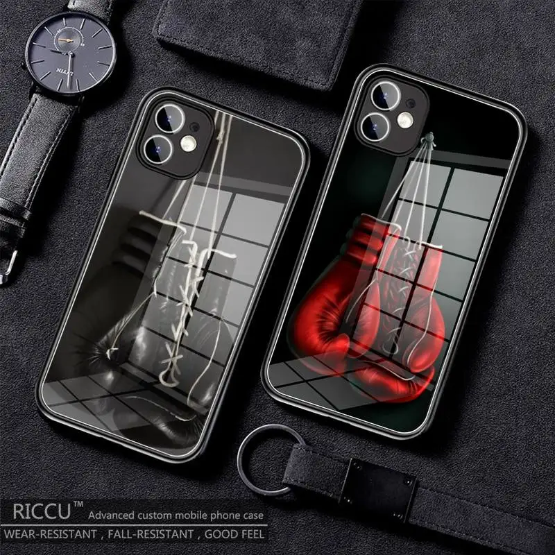 

Strong Boxing Gloves Phone Case Tempered Glass For iPhone14 12 13 Pro Max Mini 11 Pro XR XS MAX 8 14promax Plus SE 2020 covers