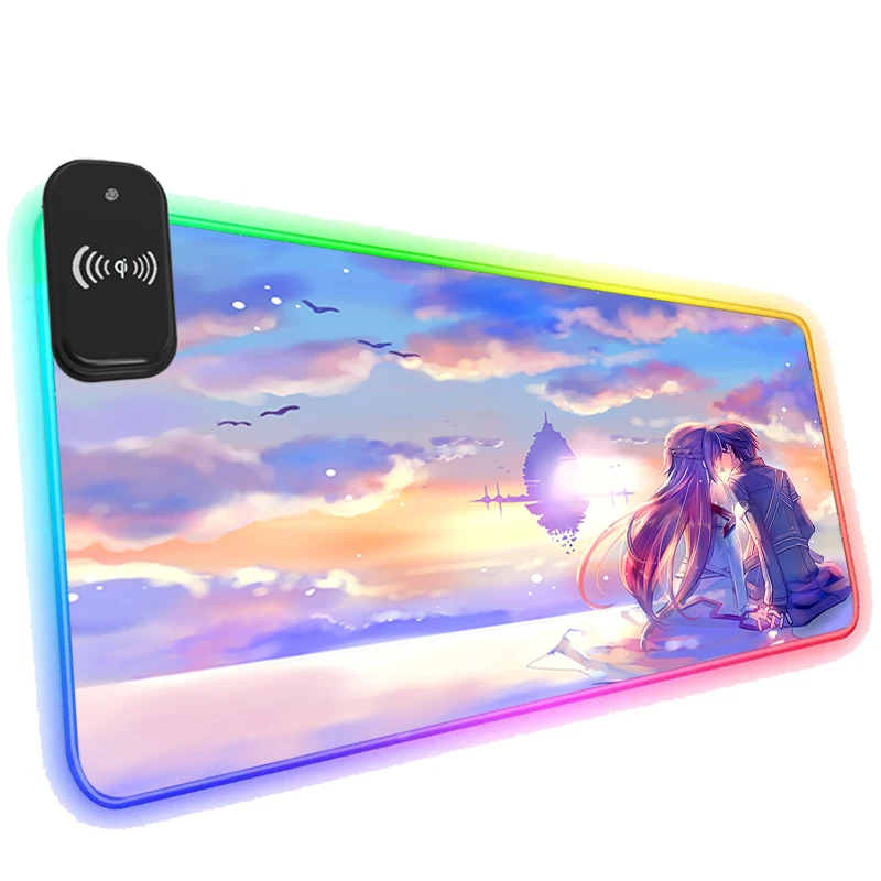 

Phone Wireless Charging RGB Mouse Pad LED Gaming Animation Sword Realm Mousepad Game Mats Keyboard Mat Computer Desk Accessories