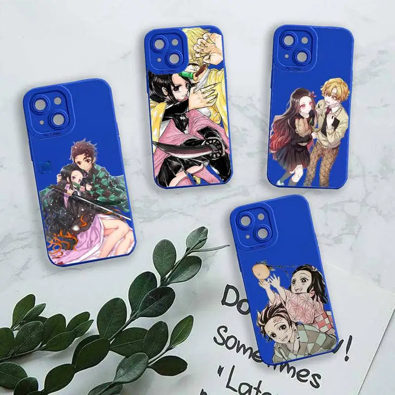 

Demon Slayer anime Phone Case For iPhone 13 12 11 Pro MAX Mini X XS XR 7 8 Plus Liquid Silicone Klein Blue