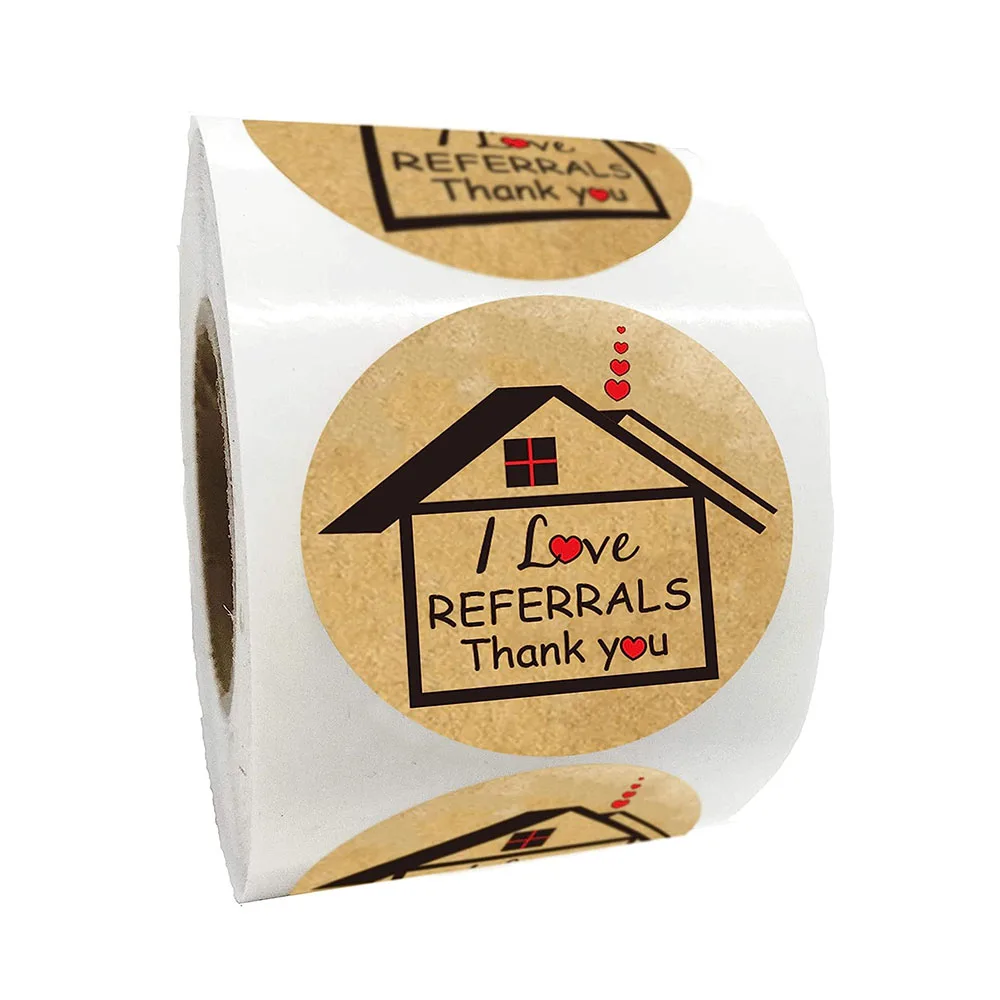 

Kraft I Love Referrals House Shaped Stickers Thank You Labels 1.5 Inch Sales Supplies Realtor Supplies Salon 500Pcs