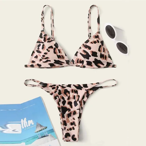 Женский купальник с леопардовым принтом, Раздельный купальник с высокой талией, пляжная одежда, 2023