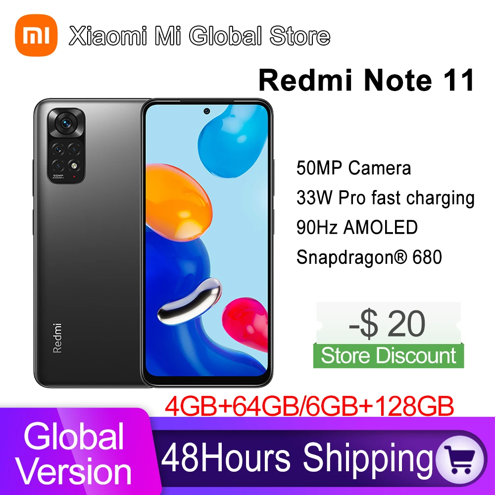 Global Version Xiaomi Redmi Note 11 64GB / 128GB Smartphone Snapdragon 680 90Hz AMOLED DotDisplay 50MP Quad Camera 33W 5000mAh