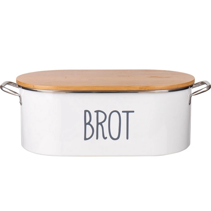 

HOT-Bread Box Metal Bread Storage Box with Bamboo Cover As Cutting Board Kitchen Storage Container Suitable for Food Storage