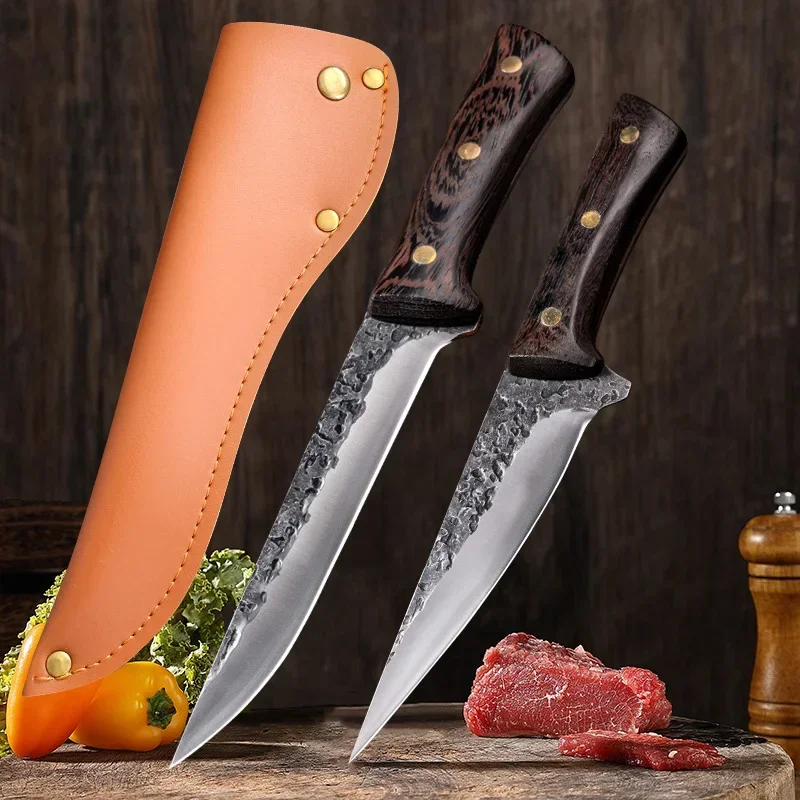 Кухонные ножи Ручной кованый нож для обвалки мясника Универсальный с деревянной