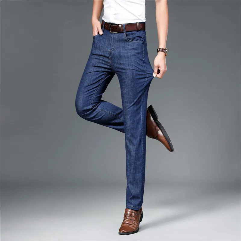 Men Spring Ice Silk Business Jean 2022 New Fashion Men Straight Trousers Baggy Casual Jean Autumn Lightweight Trousers Men Pants