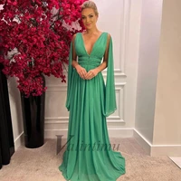 green chiffon evening dress prom moroccan kafta saudi arabric bacless beads robe de soiree celebrity vestidos fiesta custom made