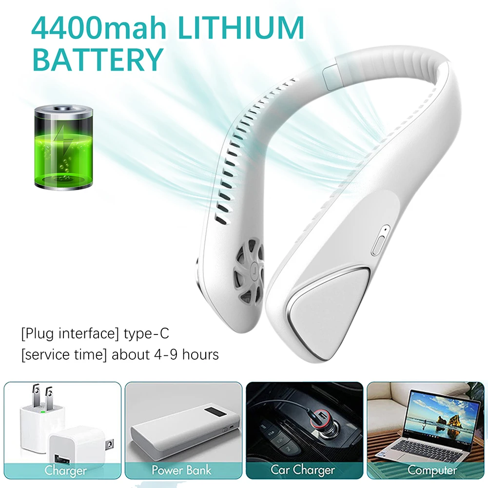

Portable Bladeless Hanging Neck Fan 4000mAh USB Rechargeable Neck Sport Fan Air Conditioner Summer Cooling Wearable Neckband Fan