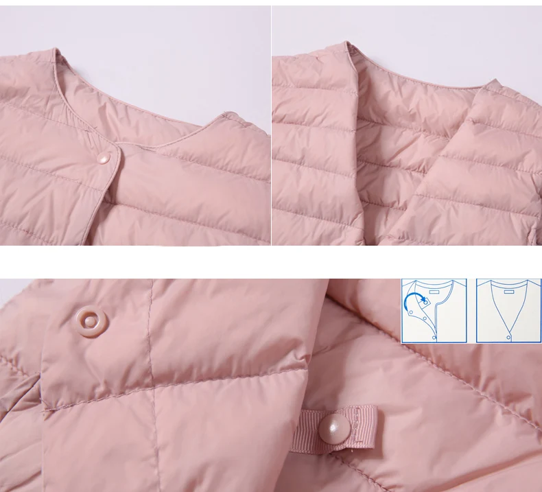 2023 New Women Reversible Ultralight Puffer Winter Jacket O-Neck Collarless 90% Duck Down Coat Female Portable Windproof Parkas