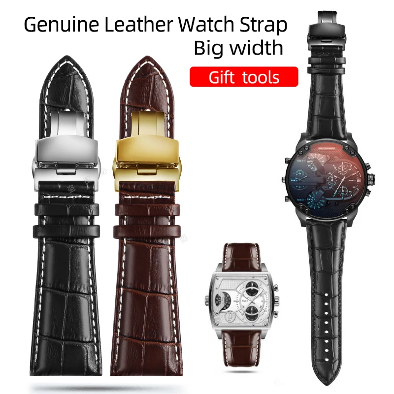 

23mm 24mm 26mm 28mm Big width Black brown Alligator Genuine Leather Watch Strap Band FOR Diesel Armani watch Mens