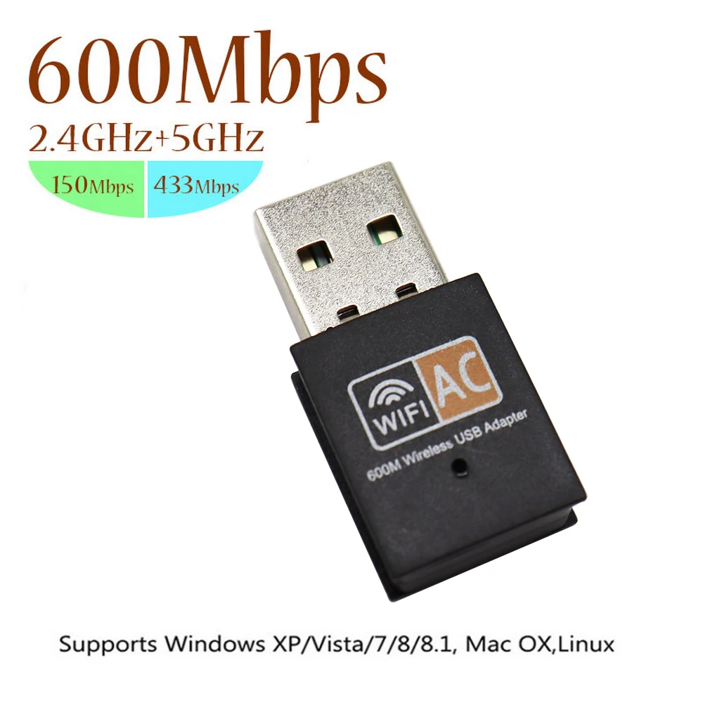 

600Mbps USB Wifi Adapter 2.4GHz+5GHz Antenna USB Ethernet Lan Wifi Dongle Network Card Dual Band WiFi Adapter