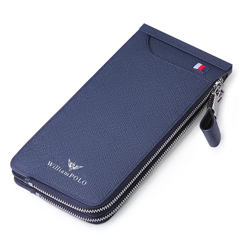 WILLIAMPOLO New Men's High Quality Long Folding Card Wallet Leather Multi-card Zipper Large Capacity Card Wallet TOP Gift
