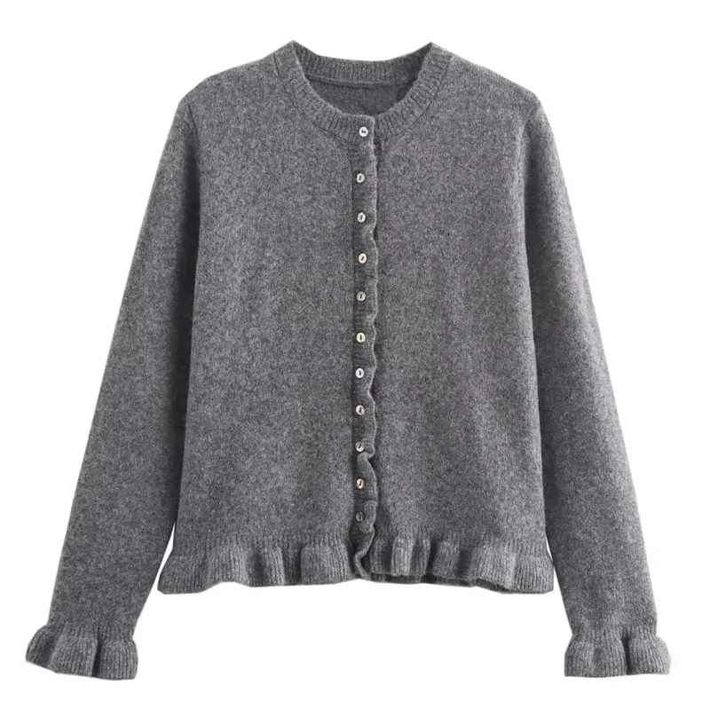 Женский укороченный кардиган с рюшами