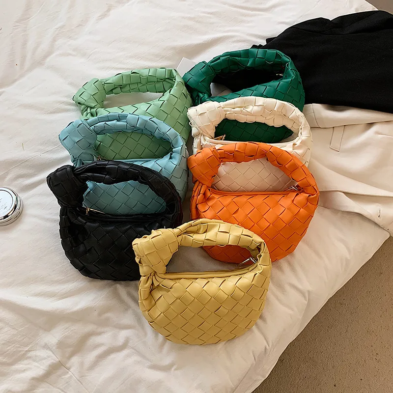 

New Fashion Hand-woven Womens' Bag Mini Patent Leather Top Handle Bags Designer Brand Luxury Female Hobos PU Knotted Handbag