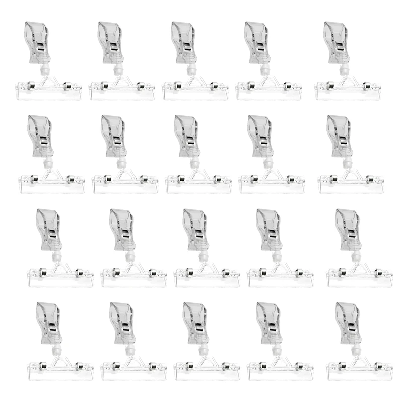

25 Pack Plastic Merchandise Sign Clip Rotatable Clip-On Holder Display Clip Holder Stand Price Display Holders,Clear