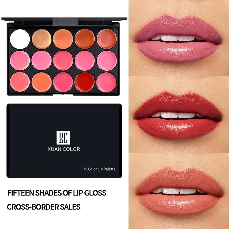 

Cross-border hot 15 color lip color plate moisturizing easy color mouth red plate moisturizing professional makeup portable lip
