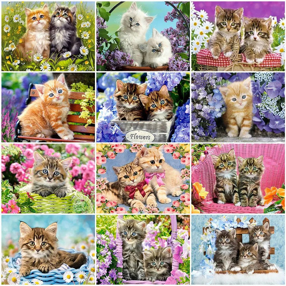 

EverShine 5D DIY Cat Diamond Mosaic Animals Picture Rhinestone Diamond Embroidery Flower Cross Stitch Painting Handmade Gift