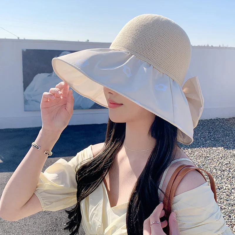 2023 New Summer Bucket Hat Seaside Travel Big Brim Beach Hat Breathable Sun Protection Sunshade UV Sun Hat