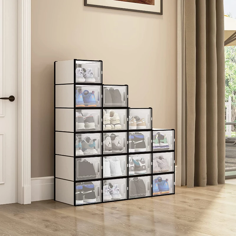 

XL Shoe Storage Box, Set of 18 Shoe Storage Organizers Stackable Shoe Storage Box Rack Containers Drawers - X-Large Size