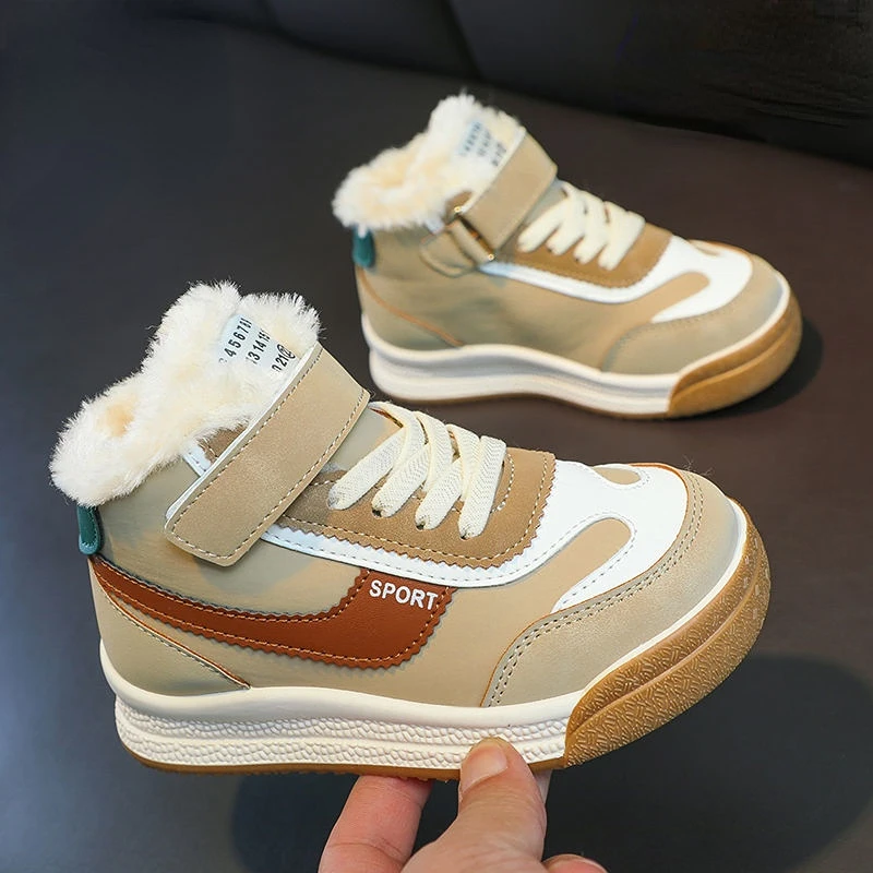 

Повседневная обувь для девочек плюшевая теплая осенне-зимняя обувь с высоким верхом для мальчиков детская водонепроницаемая Спортивная хл...