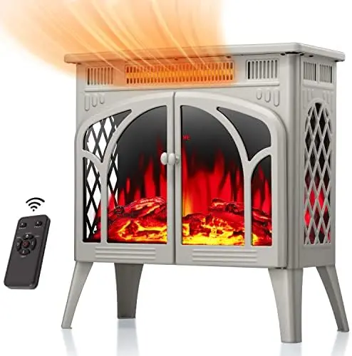 

Fireplace Stove, 16" Freestanding Fireplace Heater, Realistic Flame Effects, Adjustable Brightness and Heating Mode, Overhea