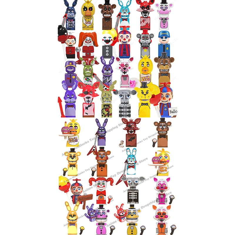 Wm6074 Wm6097 Giochi Orribile Mattoni Bambole Chica Bonnie Foxy Freddy Bear Nightmare Boy Baby Skeleton Thriller Assembly Toys Gift
