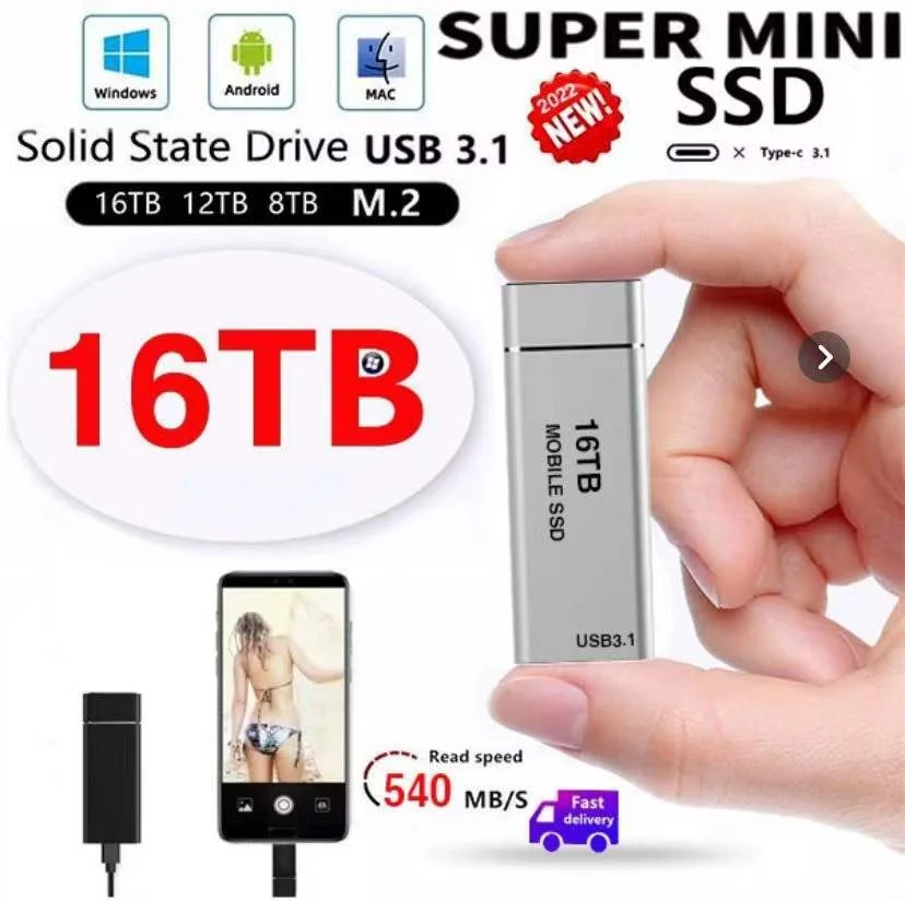

Внешний твердотельный накопитель USB 3,1, 8 ТБ, 16 ТБ
