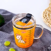 400ml childrens water cup with scale milk cup high temperature resistant glass straw cup juice cup kawaii office coffee mugs
