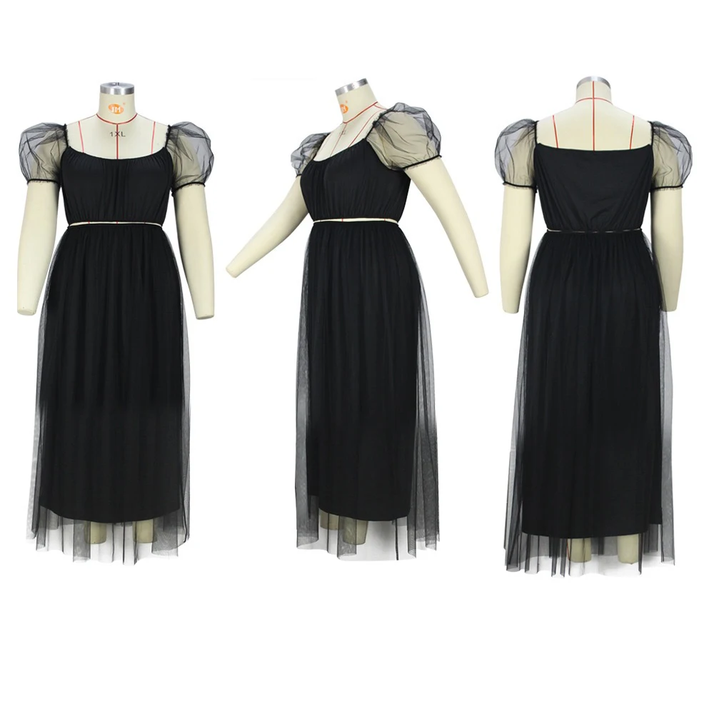 Plus Size Skirts Sets for Women Large Black Mesh Crop Tops & Long Skirts Sexy Elegant Evening Night Party Club 2 Pieces Sets Big