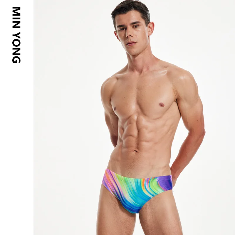 Men's Printed Swim Briefs Triangle Swimming Trunks Racing Briefs Racer Bathers Professional for Training and Competition