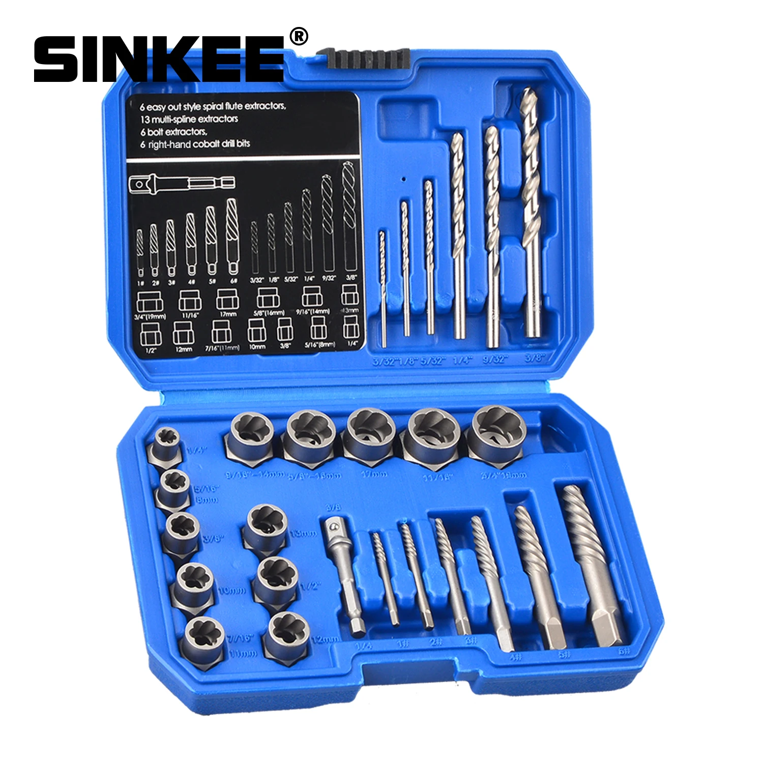 

26 Pieces Bolt Extractor Set, Spiral Screw Extractor Set and Drill Bits Socket